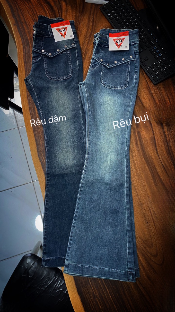 quần jean nữ loe 2 nút peplum có 2 màu chất co giãn