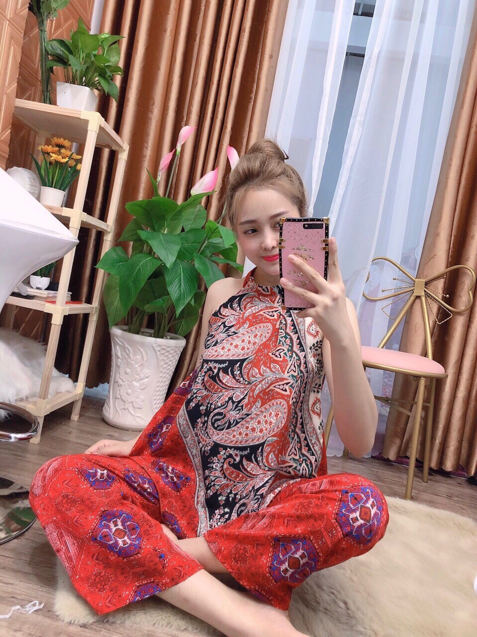 Set bộ nữ thổ cẩm cổ yếm quần dài