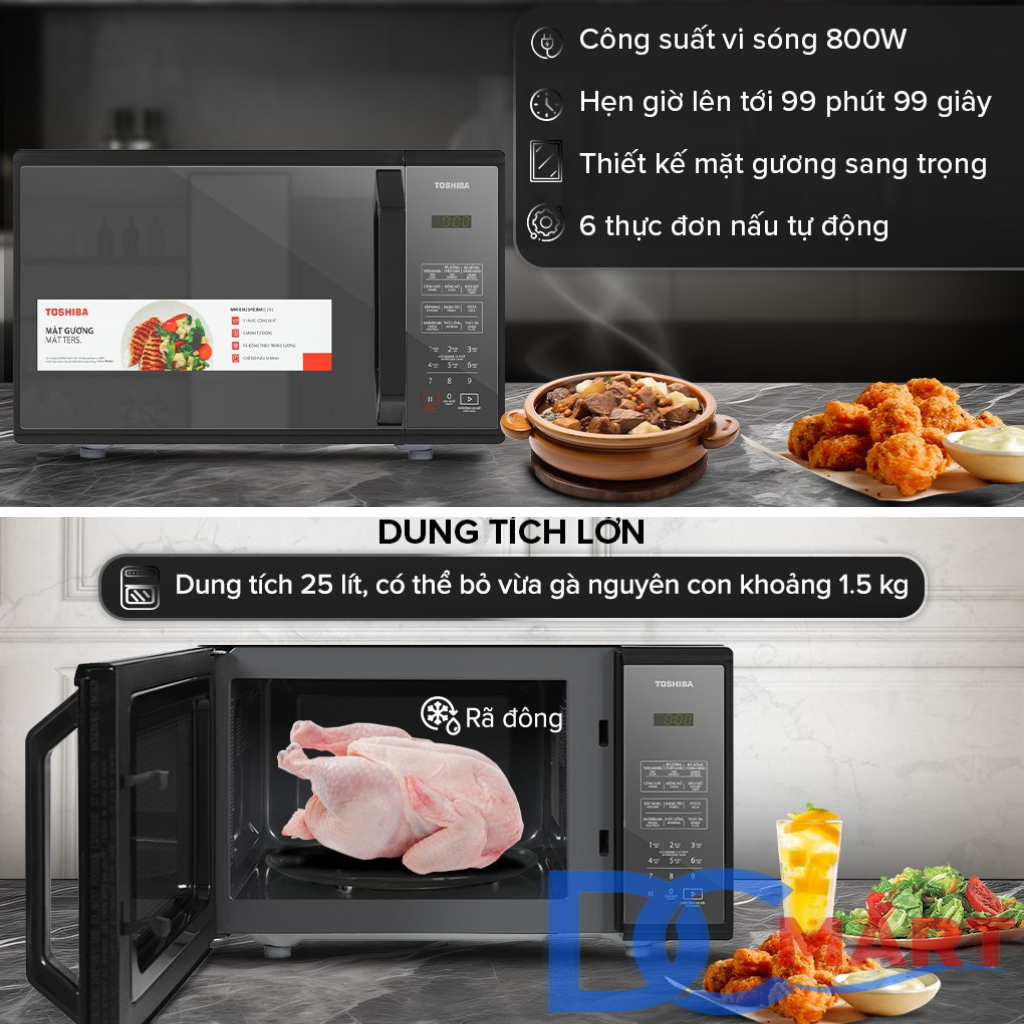 Lò vi sóng mặt gương Toshiba MM-EM25PE(BM) 25 lít - Hàng Chính Hãng