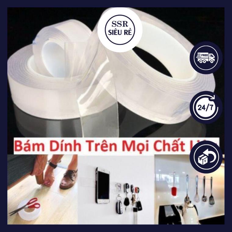 Băng keo 2 mặt 3m , keo dán 3m siêu dính dài cuộn dài 2m mỏng tks