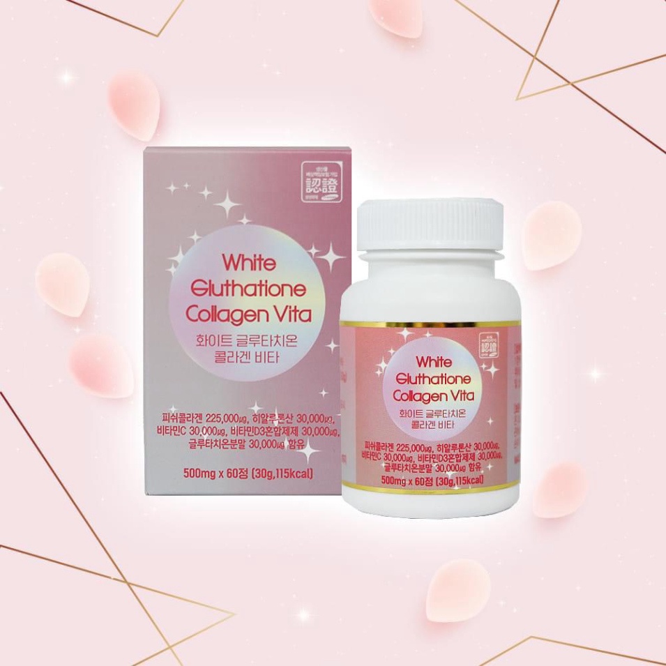 white glutathione collagen vita korea Viên Uống trắng sáng da White Glutathione Collagen Vita korea Hộp 60 Viên,  cống phẩm trang điểm dưỡng từ phía bên trong