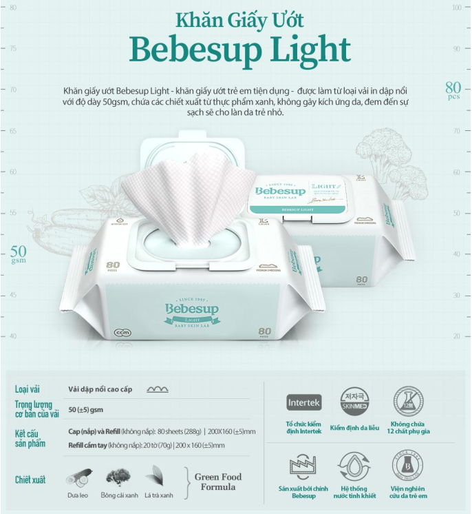 Combo 10 gói khăn ướt không mùi Hàn Quốc cho bé- Light80