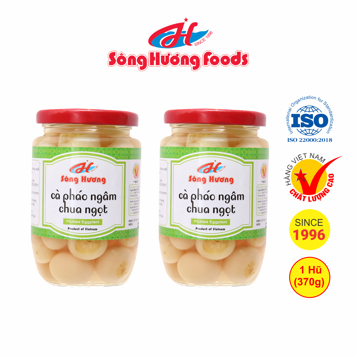 2 Hũ Cà Pháo Muối Ngâm Chua Ngọt Sông Hương Foods Hũ 370g - Ăn kèm cơm