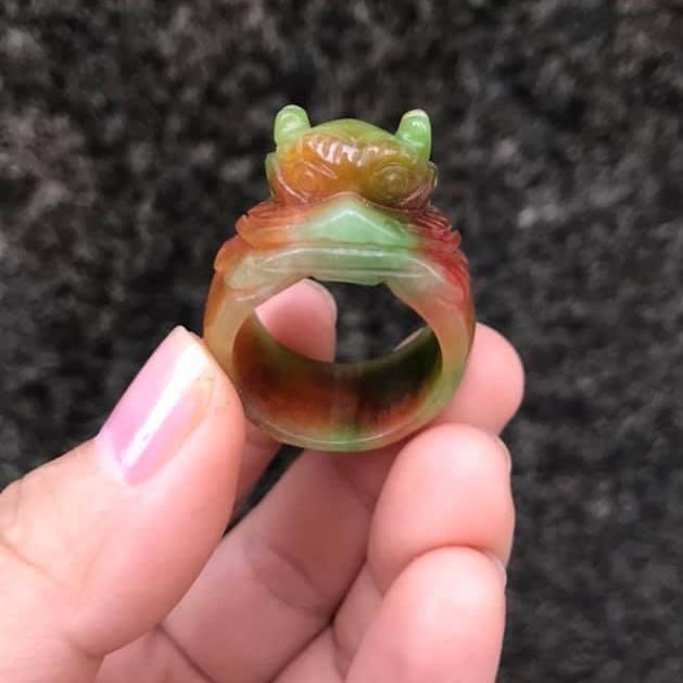 [HCM]NHẪN ĐẦU RỒNG CẨM THẠCH TỨ QUÝ