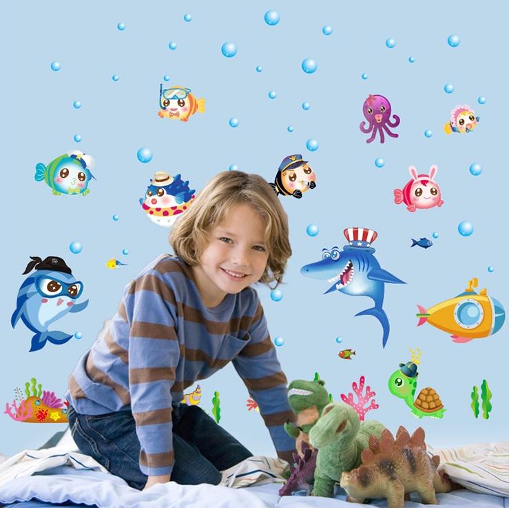 Decal dán tường Cá biển sắc màu- T20-kiddecals