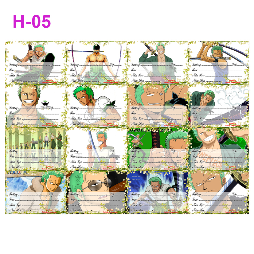 Nhãn vở One Piece - nhãn dán One Piece (set 16 nhãn vở )