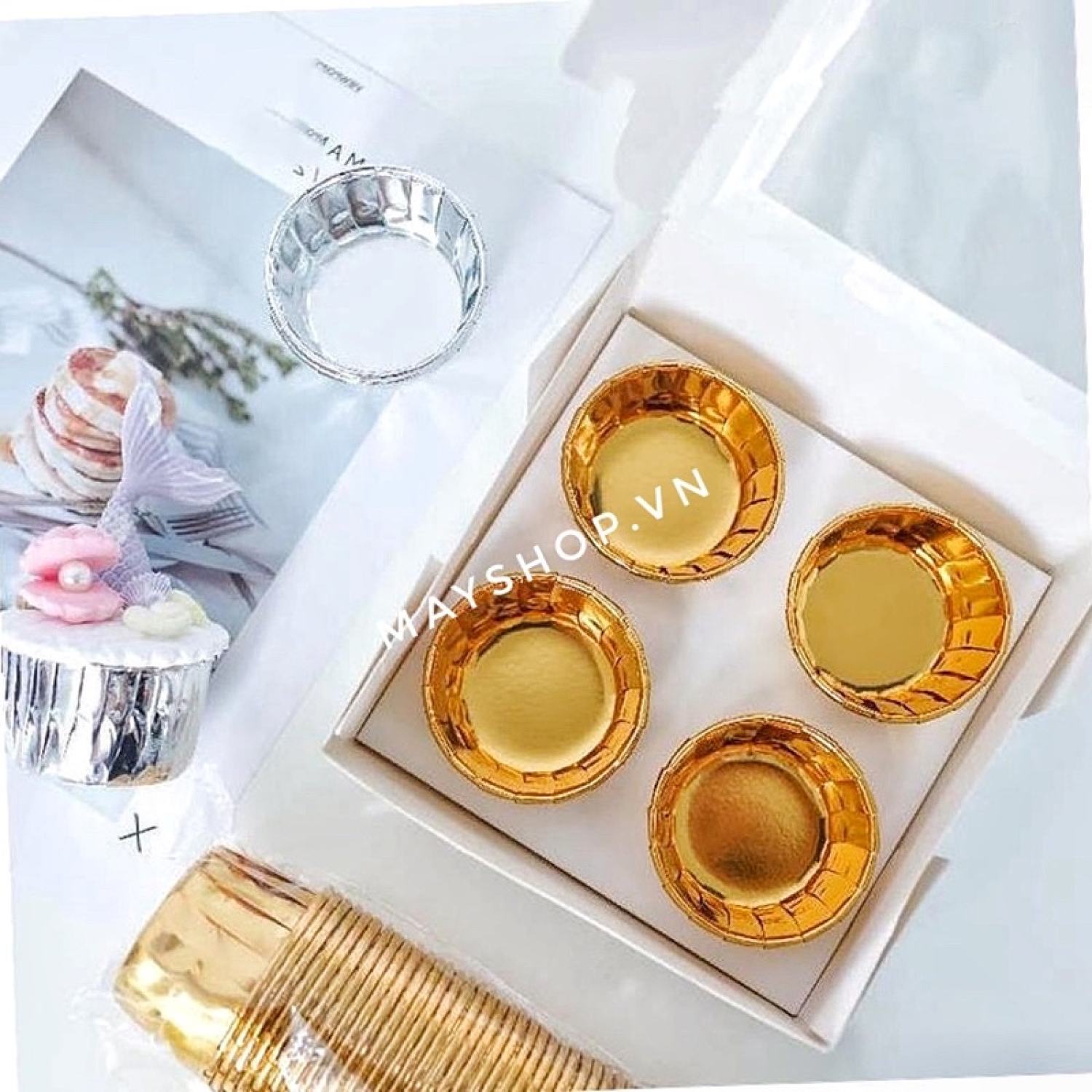 50 Cup giấy nhôm làm cupcake