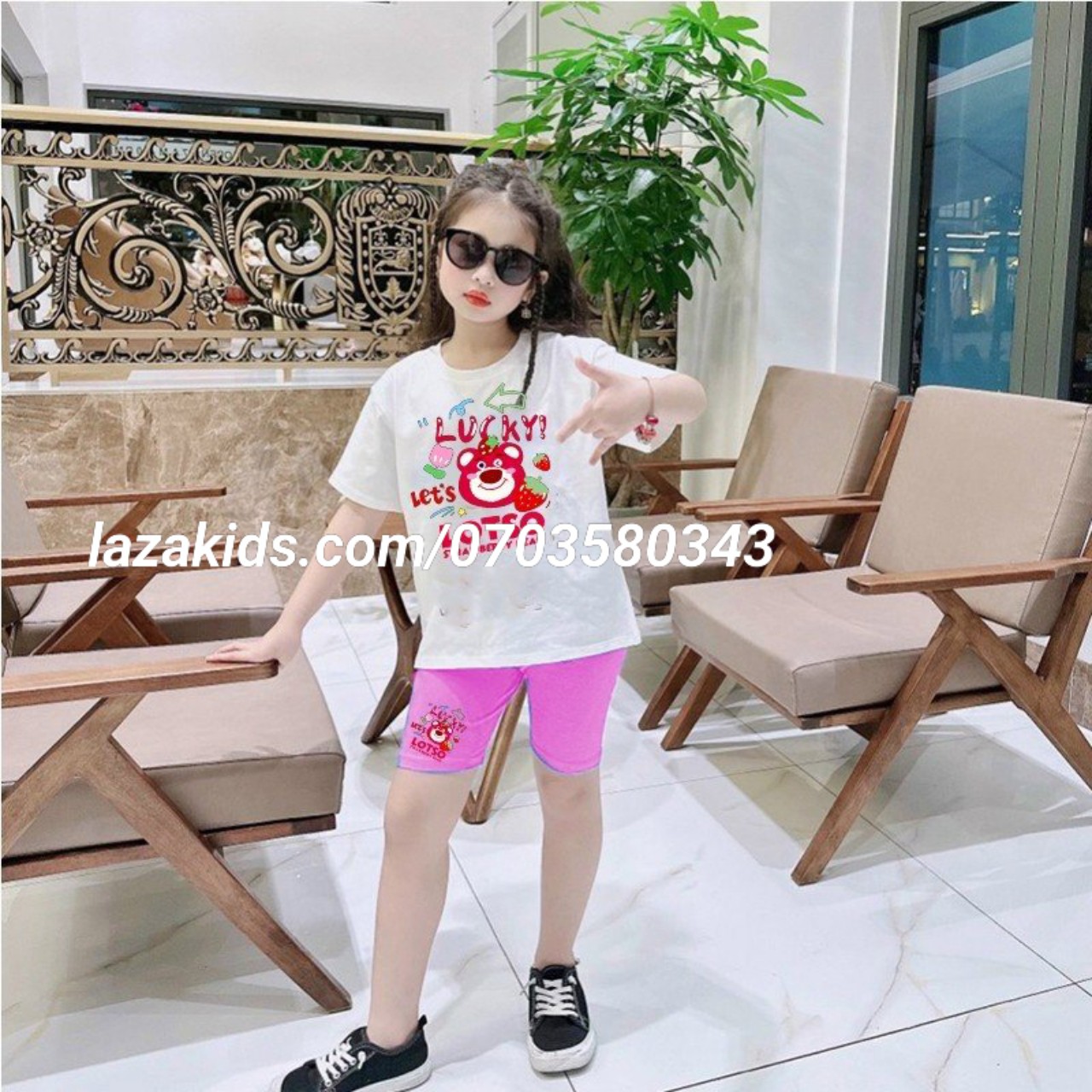 Bộ gấu lotso bé gái size đại form rộng siêu xinh cho bé 35kg-45kg-bộ gấu dâu hồng