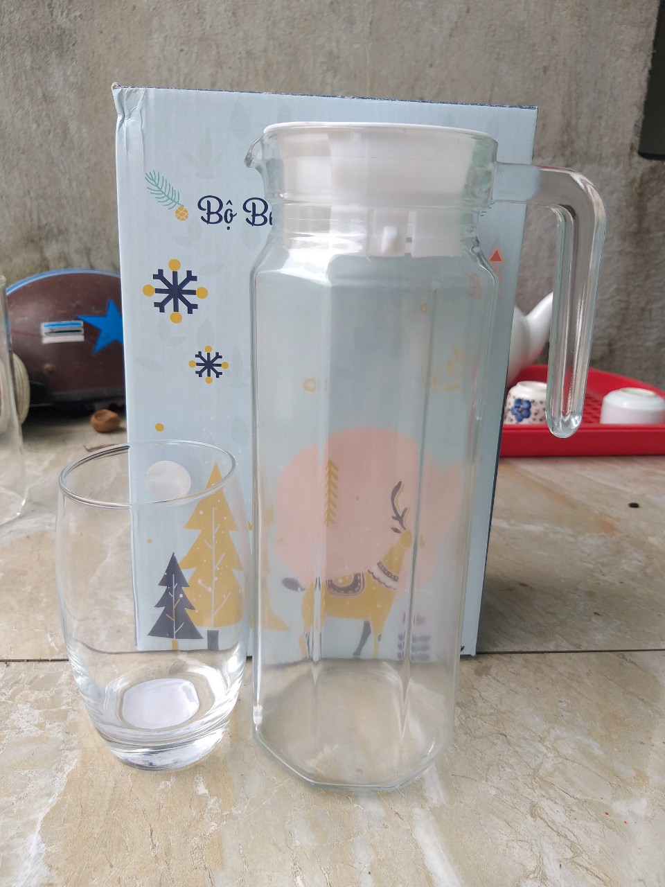 Bộ Bình Ly Thủy Tinh kim cương 1.1 lit