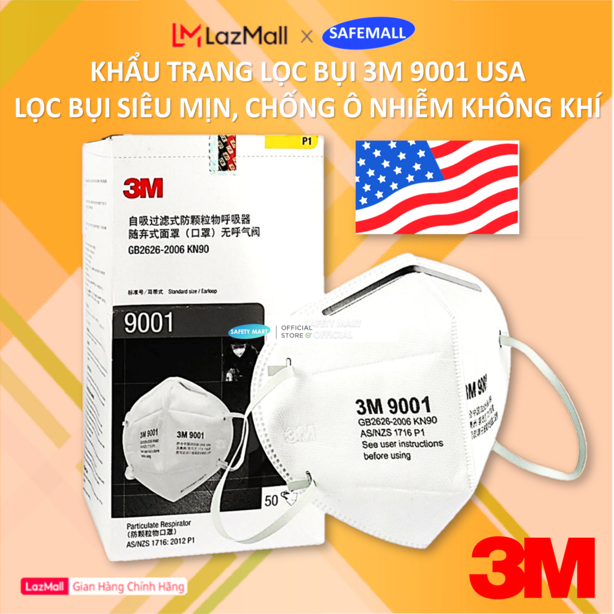Ffp1 European anti-bacteria 3m 9001 mask, 3M 9001a US NIOSH N90 standard dust filter mask, 9001 3m fine dust filter medical mask-authentic safemall/safety Mart