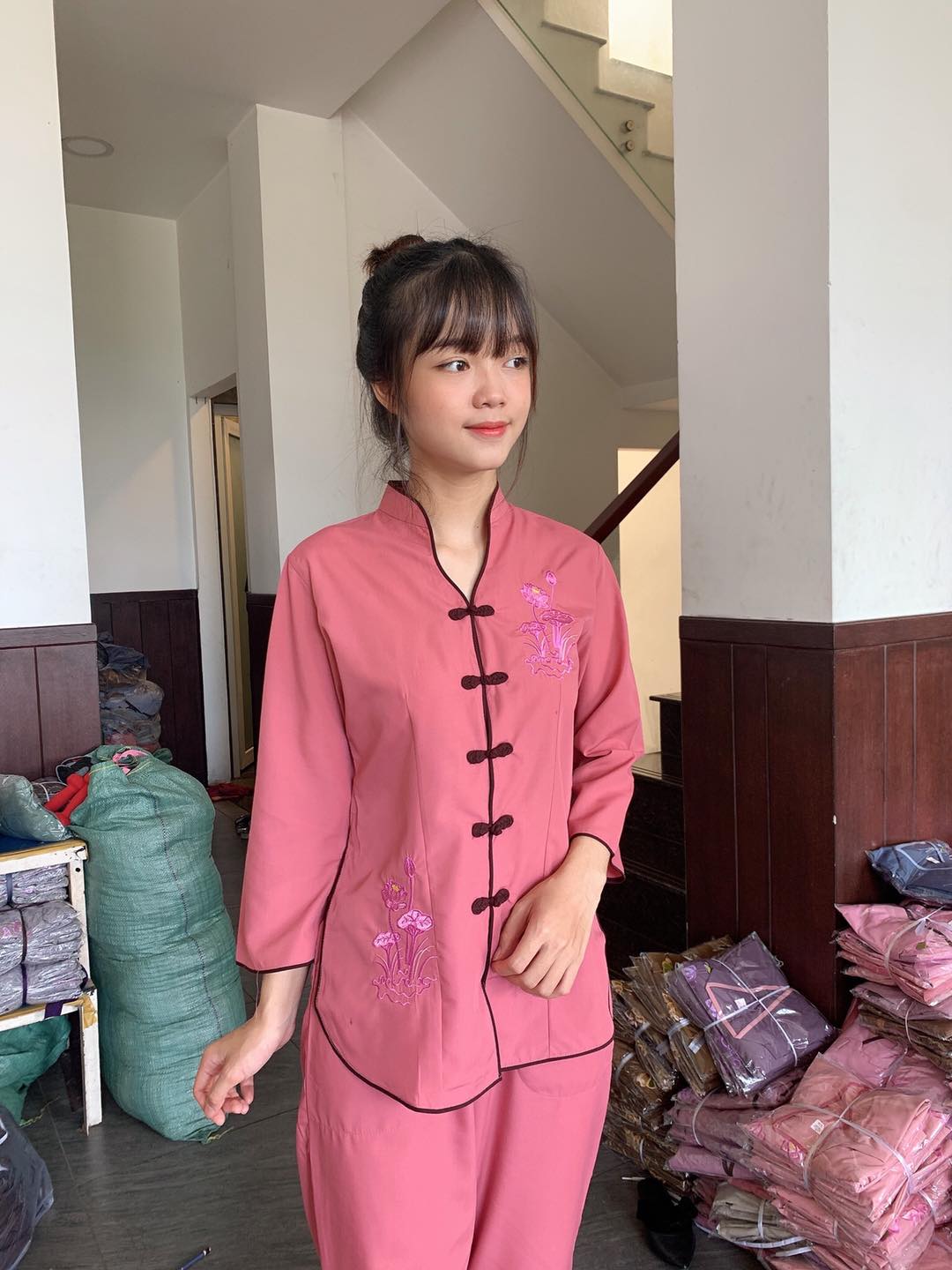 BỘ ĐỒ LAM ĐI CHÙA # MẪU SẨM TÀU THÊU HOA SEN DÀNH CHO NỮ