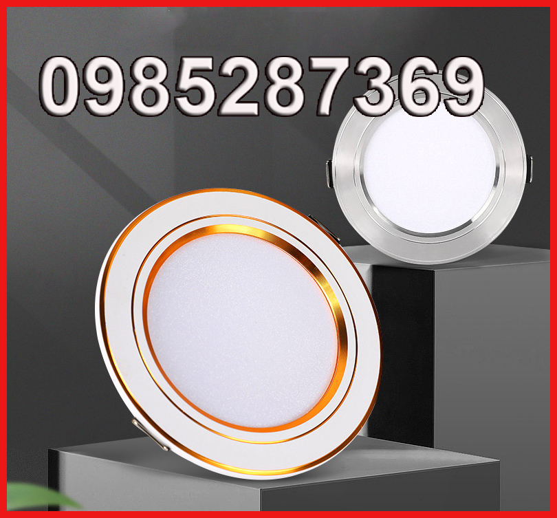 Đèn led âm trần đế đúc 7w, 3 chế độ màu, phi 90 viền vàng