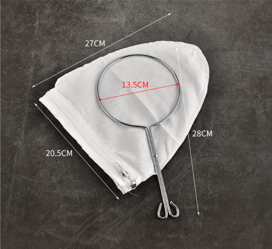 Túi lọc cà phê lọc trà lược rau má cán cầm inox 304 túi vải mịn tháo rời được để giặt sau sử dụng