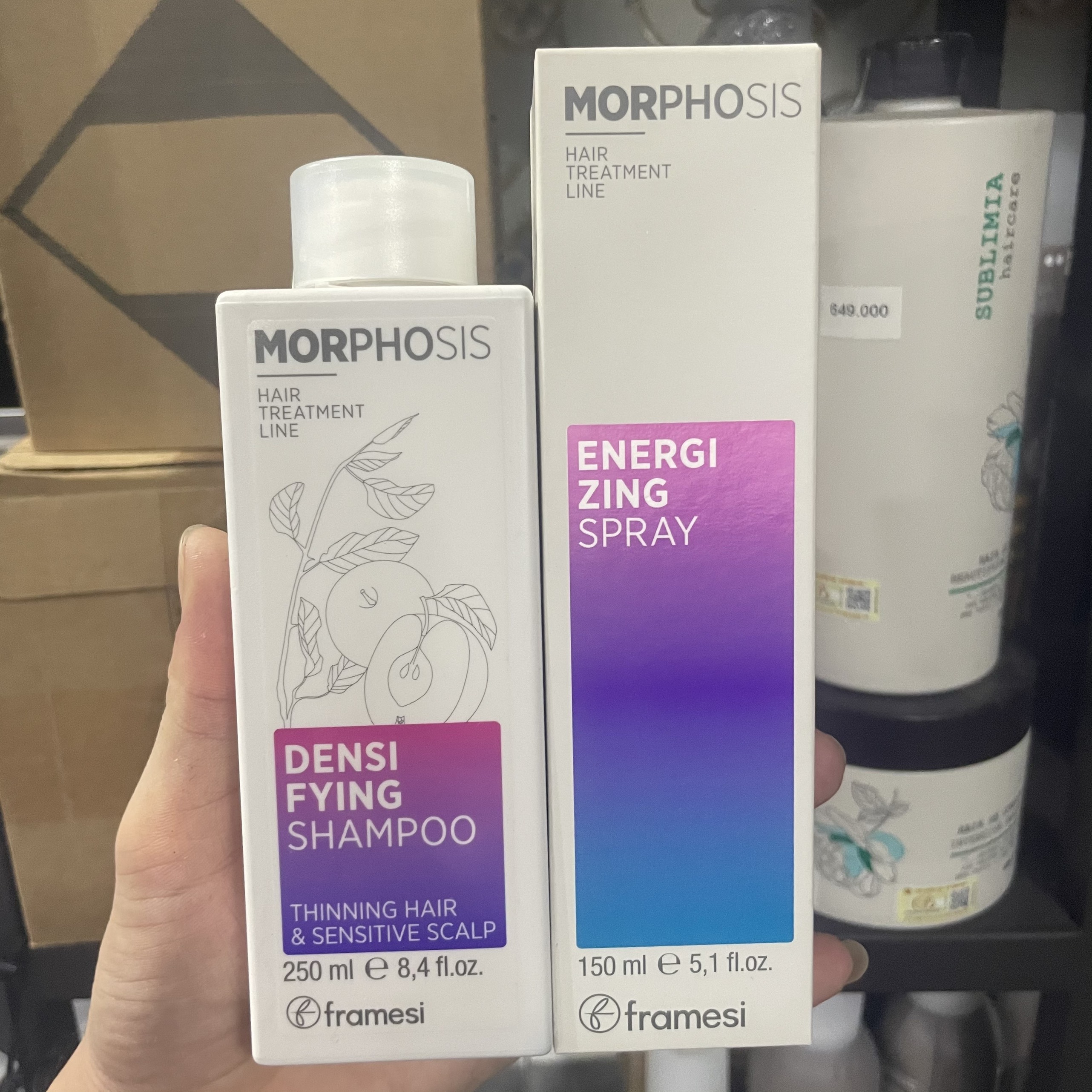 Combo dầu gội và xịt Framesi Morphosis chăm sóc tóc rụng và kích thích mọc tóc 250ml/150ml