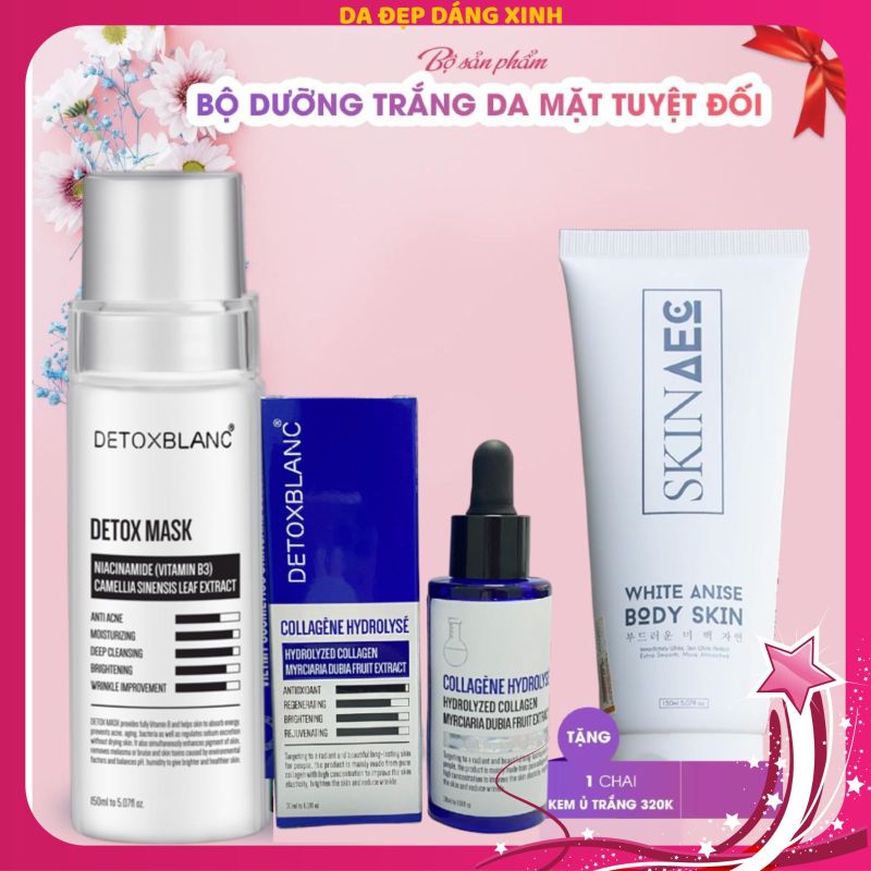 Bộ đôi xóa tàn nhàng dưỡng trắng mịn da thu nhỏ lỗ chân lông Detox BlanC tặng ủ kích trắng than hoạt tính skin aec giá rẻ