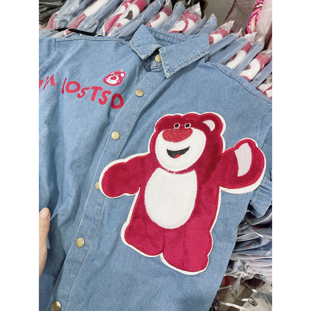 Áo sơ mi Jean Bigsize gấu thêu đỏ (60-90Kg) MN18