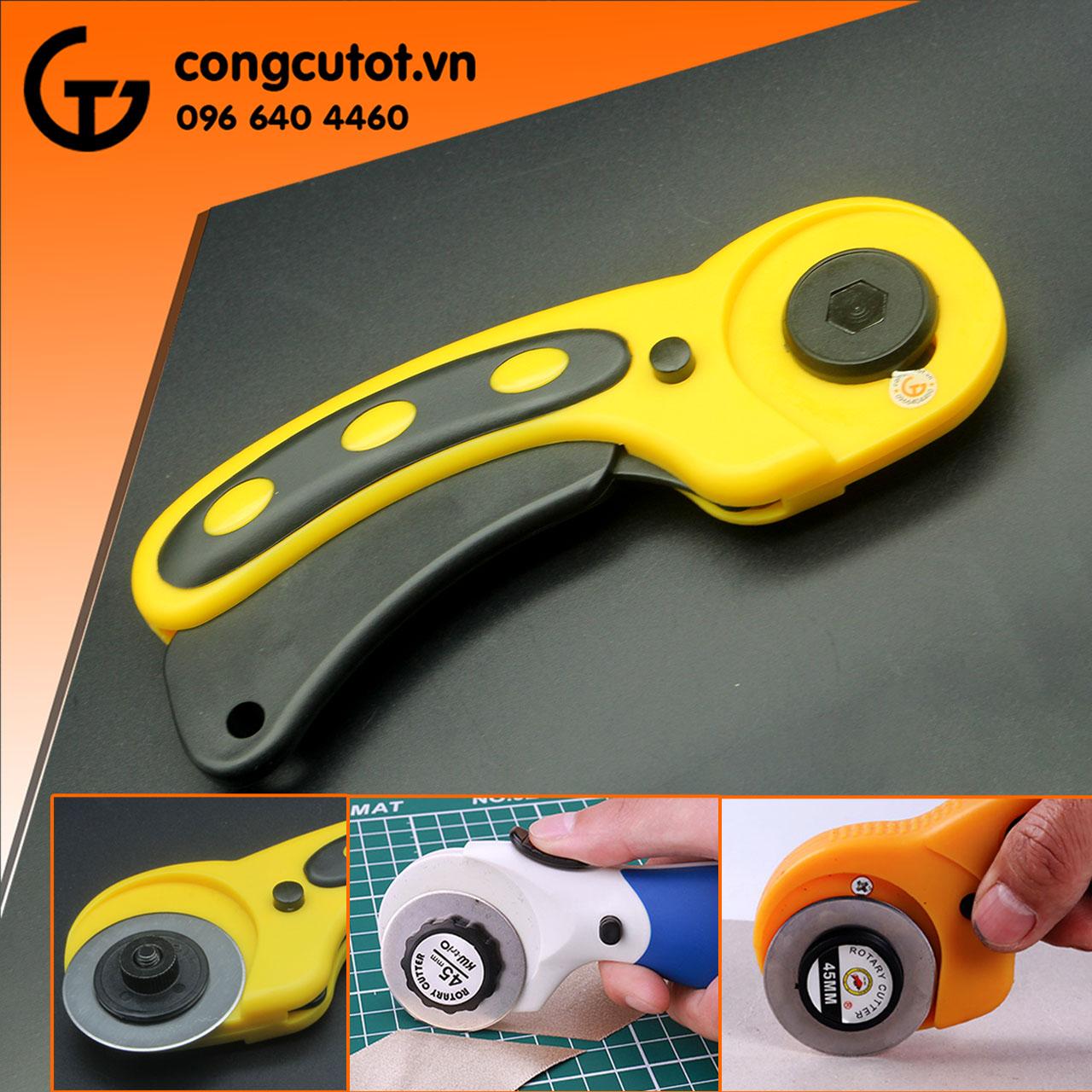 Dụng cụ cắt da, vải, giấy lưỡi tròn 45mm cán cong