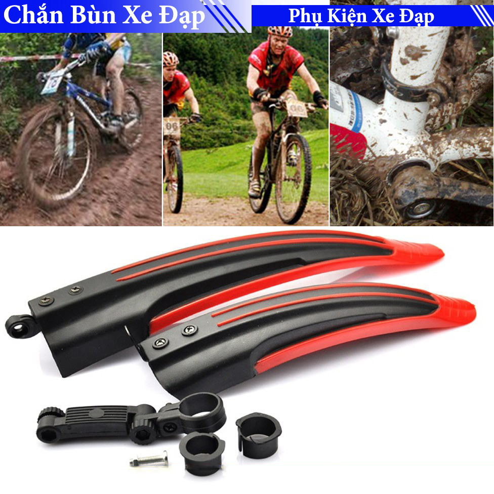 Bộ chắn bùn cho xe đạp thể thao trước sau - Đen đỏ