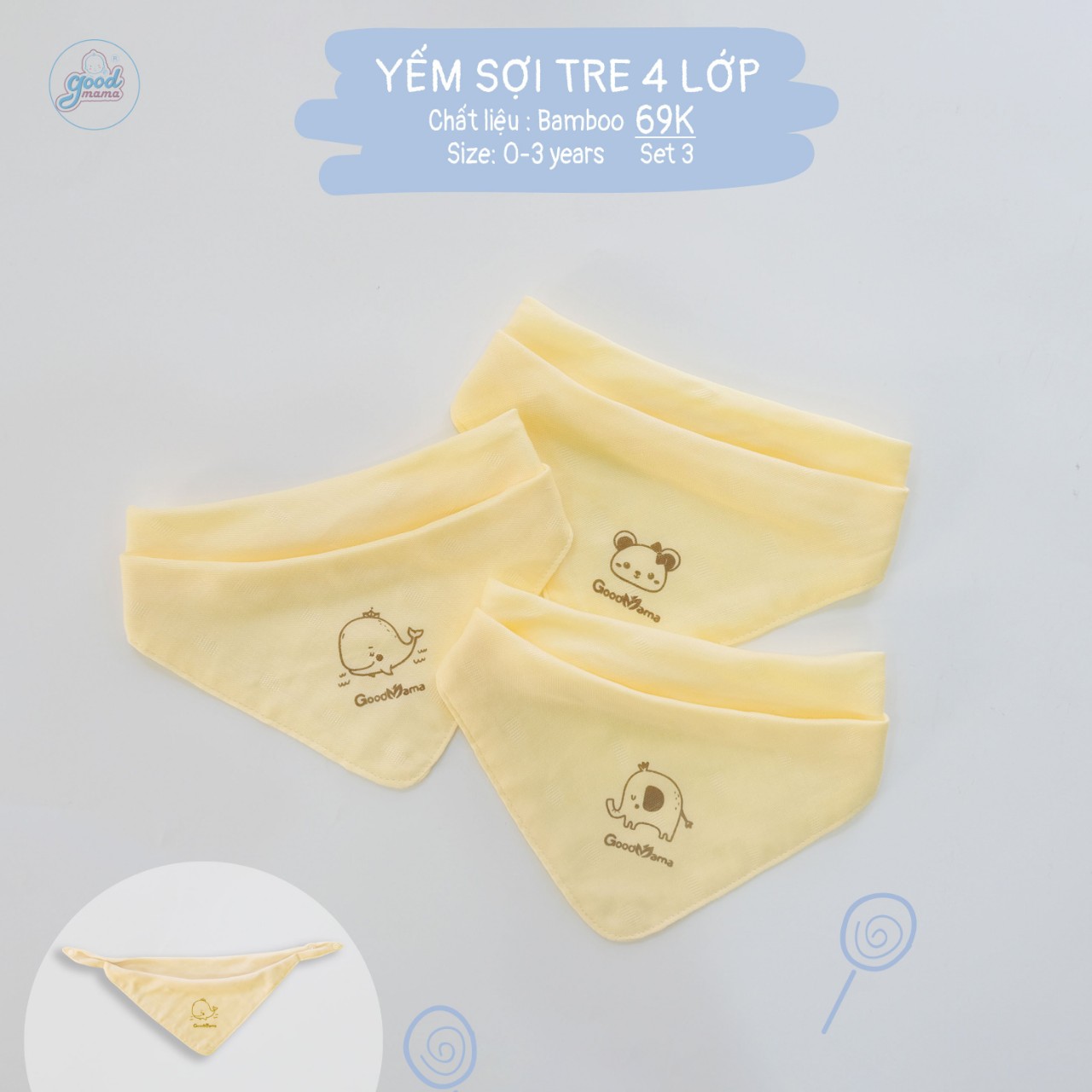 Khăn yếm sợi tre 4 lớp Goodmama Set 3 chiếc