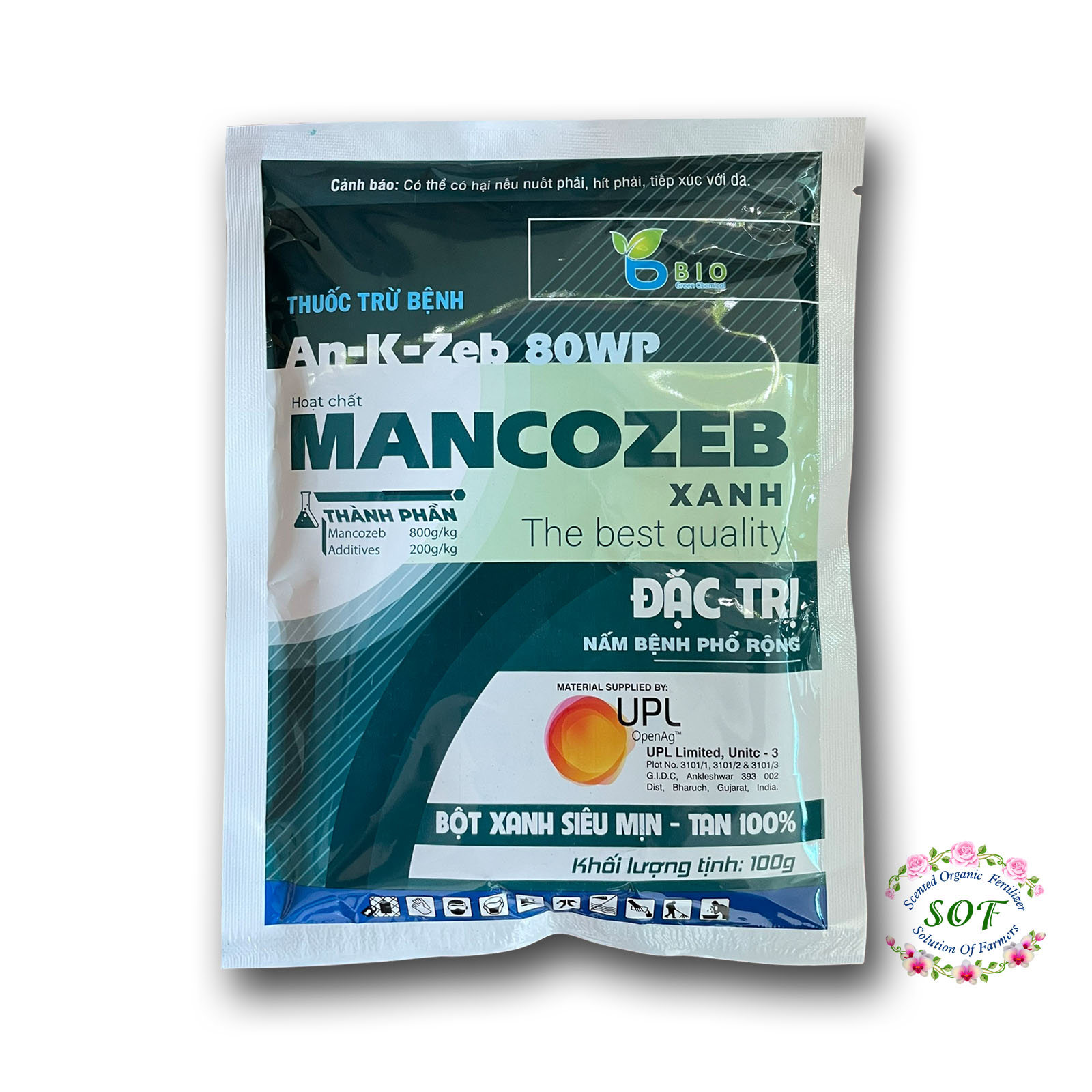 Mancozeb 100gr (Man xanh) diệt trừ nấm bệnh cây trồng đốm lá, rỉ sắt, phấn trắng, thán thư…