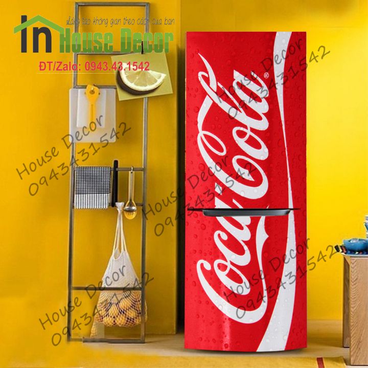 Miếng DECAl bóc Dán Tủ Lạnh - Phù Hợp Mọi Loại Tủ (Mẫu Coca-Cola)