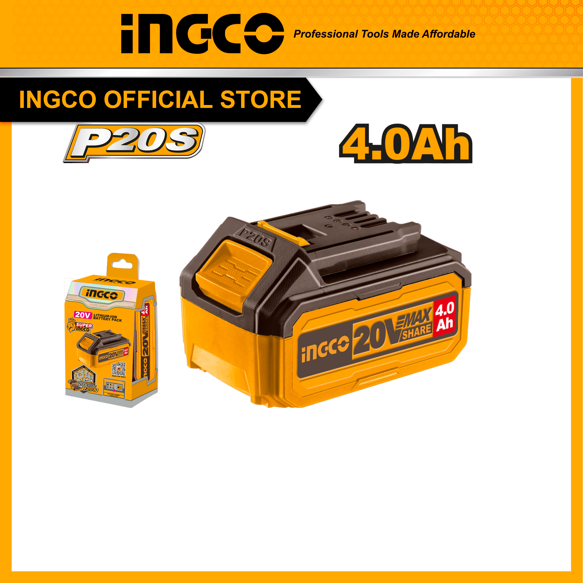 Ingco pin sạc lithium 20v/4.ah fbli20021
