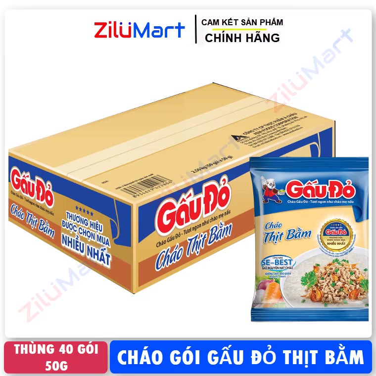 Cháo Gấu Đỏ vị thịt bằm (thùng 50 gói) loại 50g