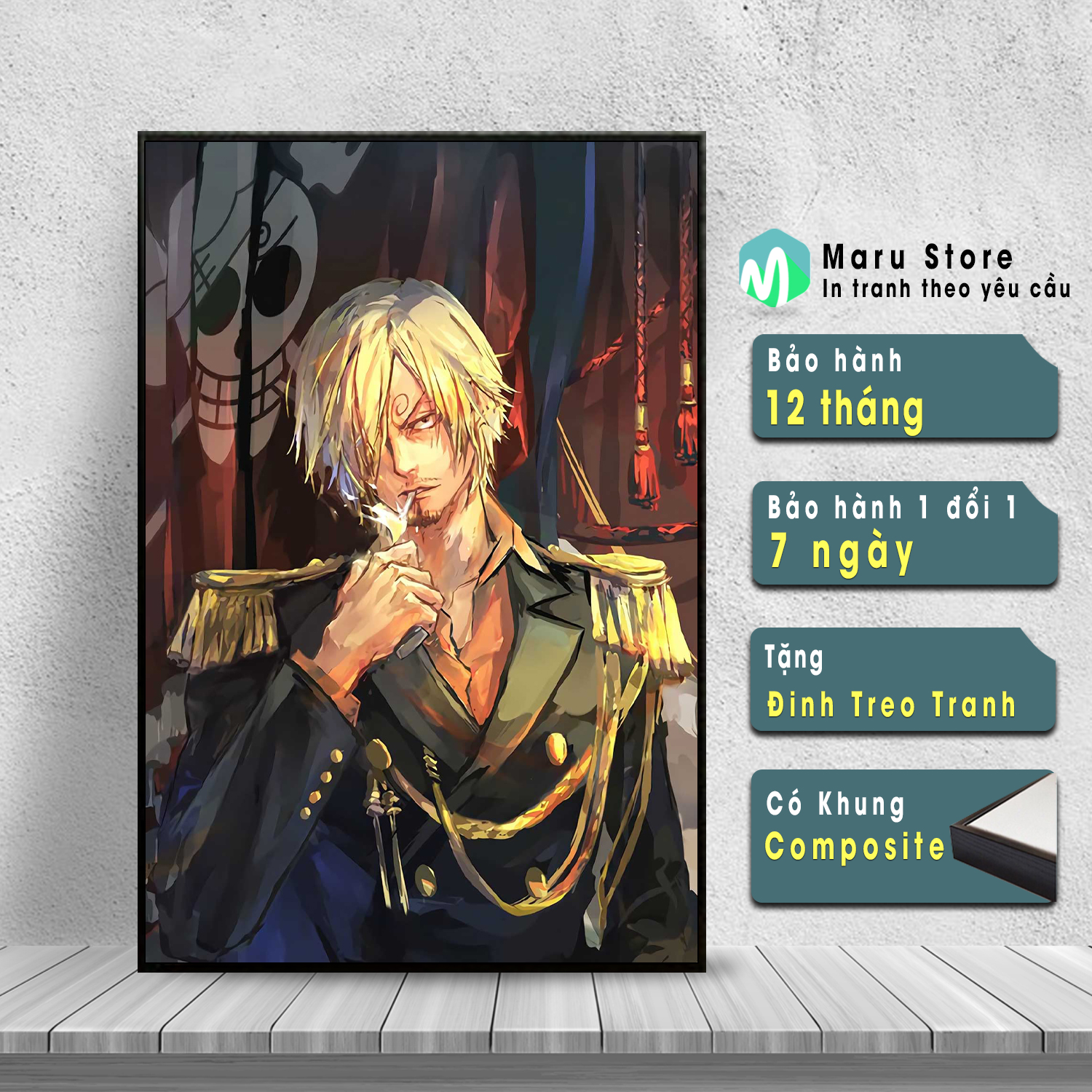 Tranh One Piece Treo Tường Sanji Tranh Canvas Có Khung Composite
