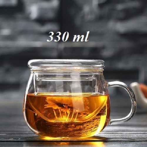 Ly cốc thủy tinh có lọc trà và nắp đậy