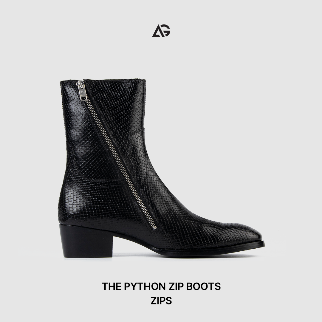 Giày Zip boots Python da bò cao cấp nhập khẩu, Handmade August Shoes ZIPS đế cao 5cm bảo hành 24 tháng