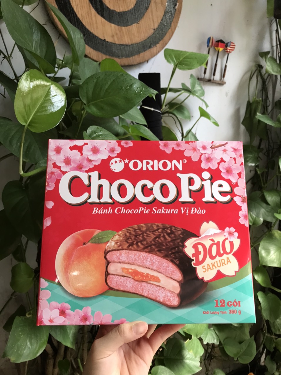 Bánh Choco Pie Sakura Vị Đào Orion (Hộp 12 cái)