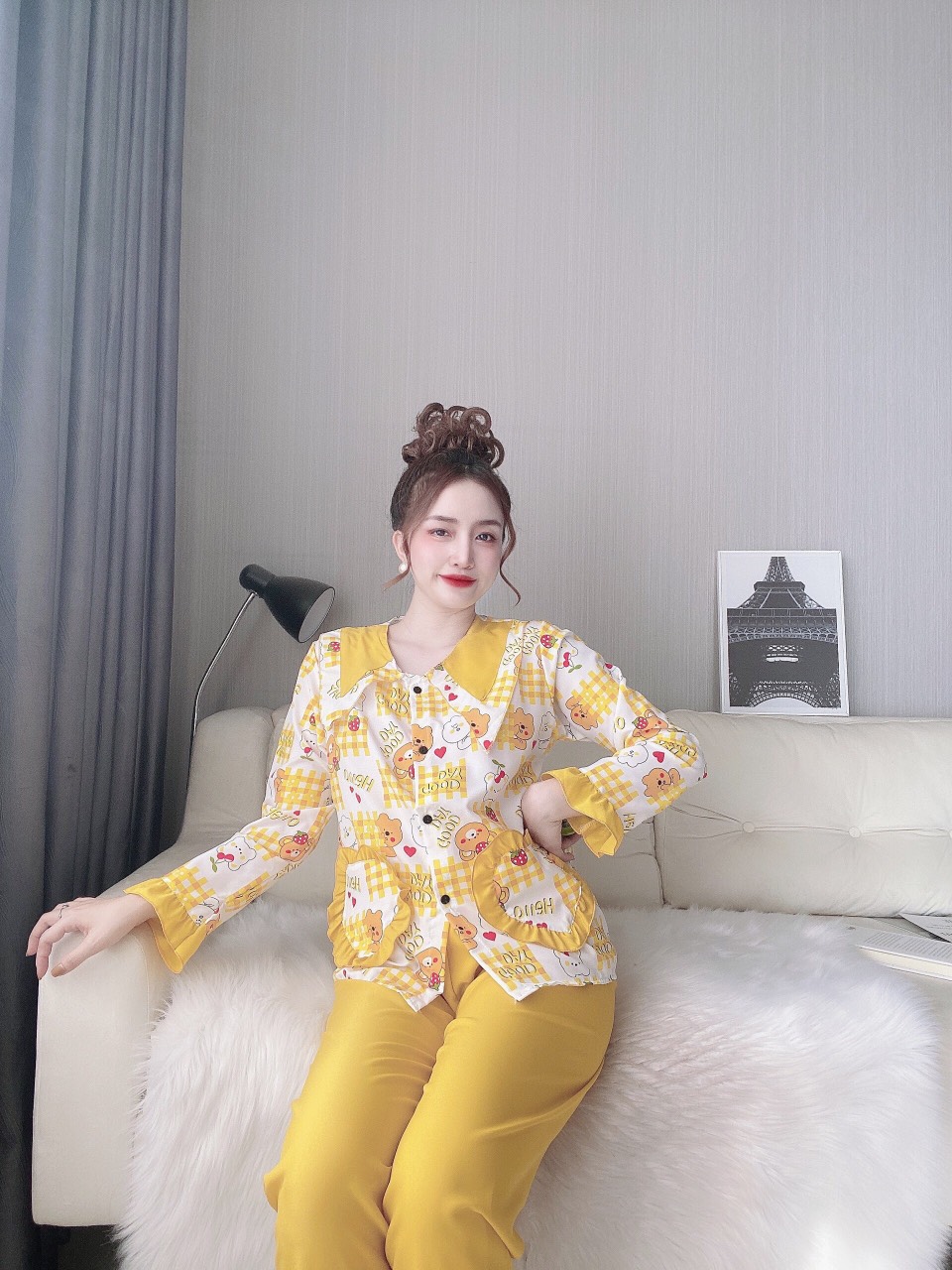 Pijama Nữ tay dài chất liệu kateLụa , Đồ bộ nữ kate lụa mặc ngủ, Đồ ngủ nữ bộ mặc nhà Freesize dưới 56kg