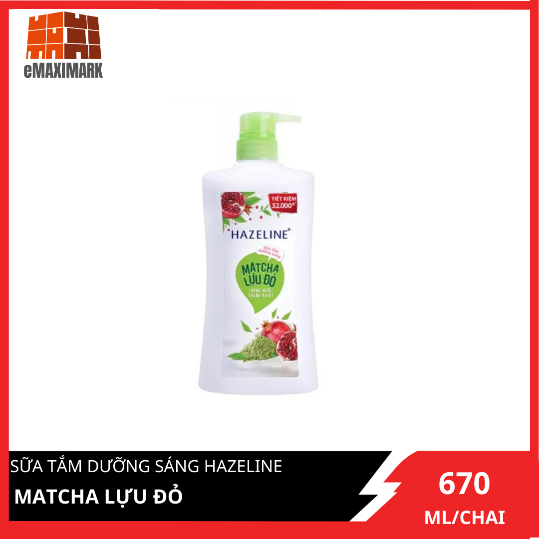 Sữa tắm dưỡng sáng hazeline matcha lựu đỏ chai 670ml