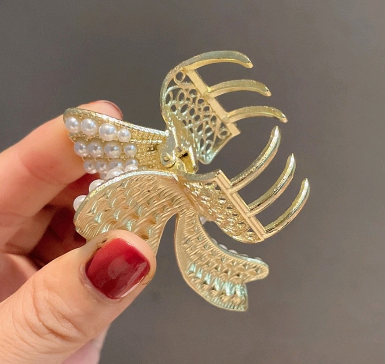 Kẹp Tóc Nơ Đính Đá Và Ngọc Trai Phong Cách Vintage