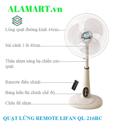 Quạt Lửng Có Remote Lifan QL-216RC (Giao Màu Ngẫu Nhiên )