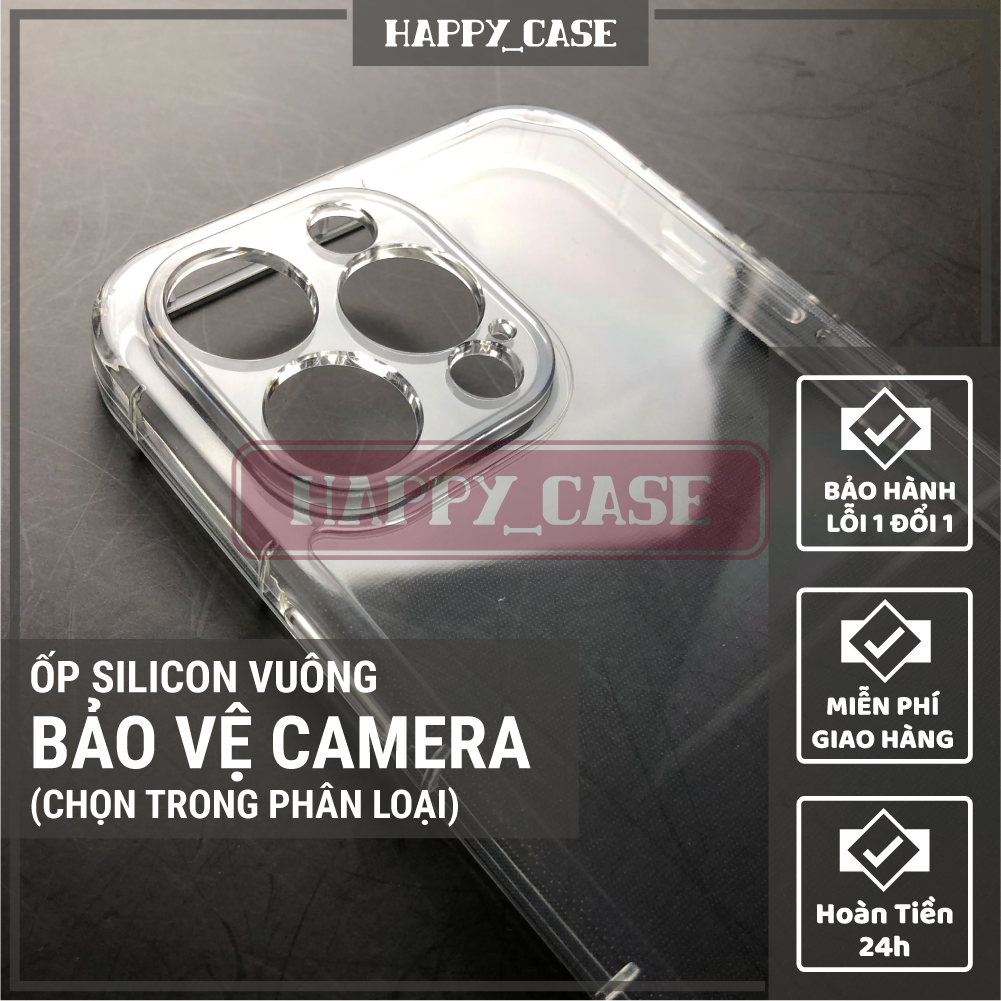 Ốp Silicon Dẻo Cạnh Vuông Bảo Vệ Camera Chống Sốc Cho iPhone Happy Case