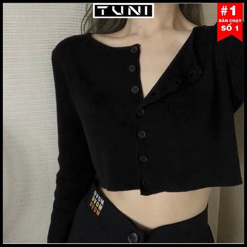 Áo Khoác Thun Gân Nút Tay Dài Thời Trang Lửng