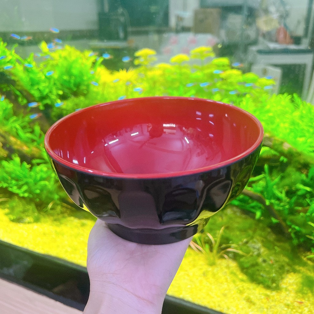 Tô nhựa melamine màu đỏ đen 2 lớp đủ size- Tô nhựa đỏ đen xoắn Fataco