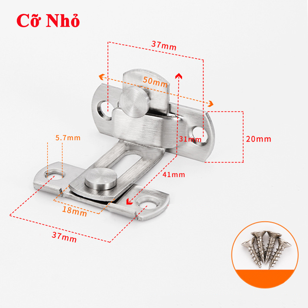 Then Chốt Cài Cửa Hình Chữ L KUNBE, Chốt Khóa Cài Cửa Góc Vuông 90 Độ Bằng Thép Không Gỉ, An Toàn Tiện Lợi Nhiều Kích Thước