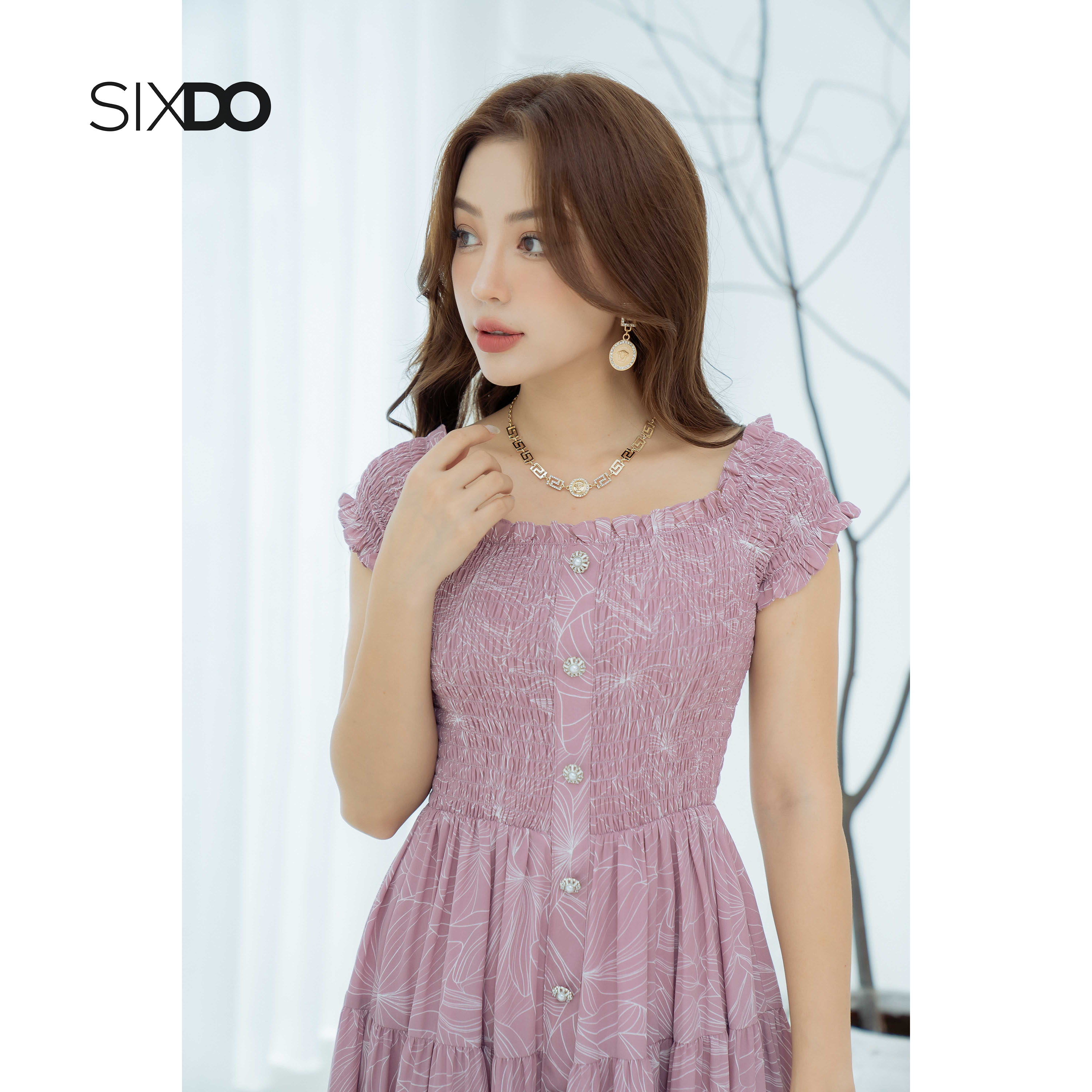 Đầm hoa chiffon midi SIXDO (Floral  Midi Chiffon Dress)