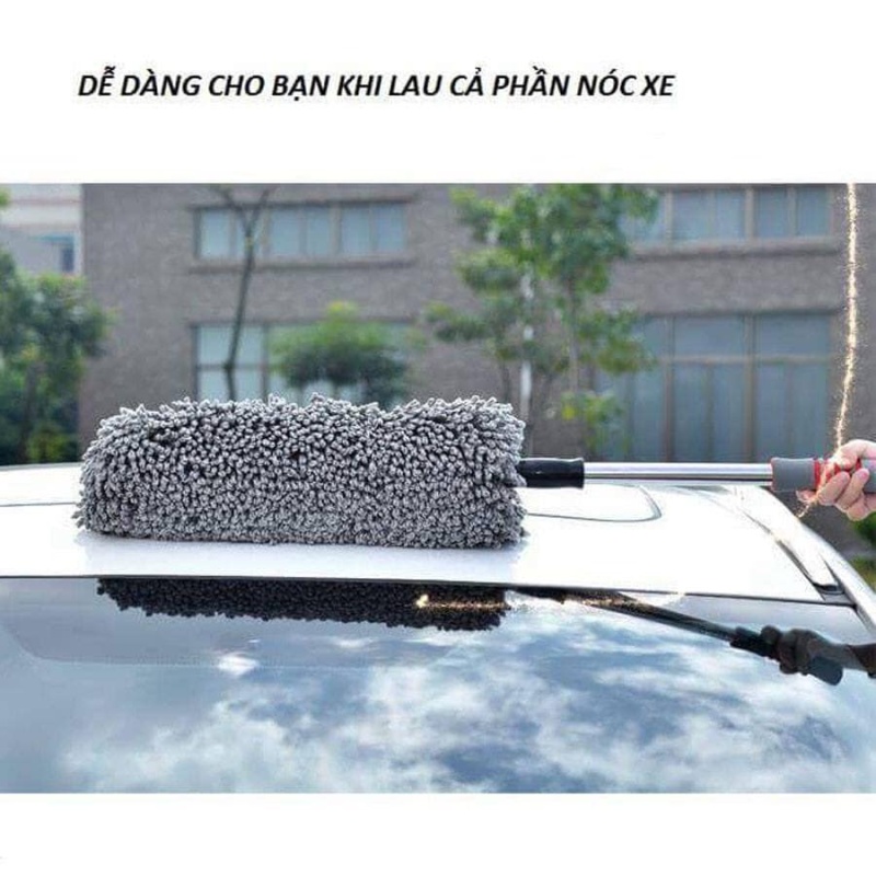 Cây chổi lau bụi bằng sợi dầu, cán dài kim loại co rút được rửa xe, dọn nội thất cho xe hơi, xe otô, xe tải sạch sẽ - chổi nano