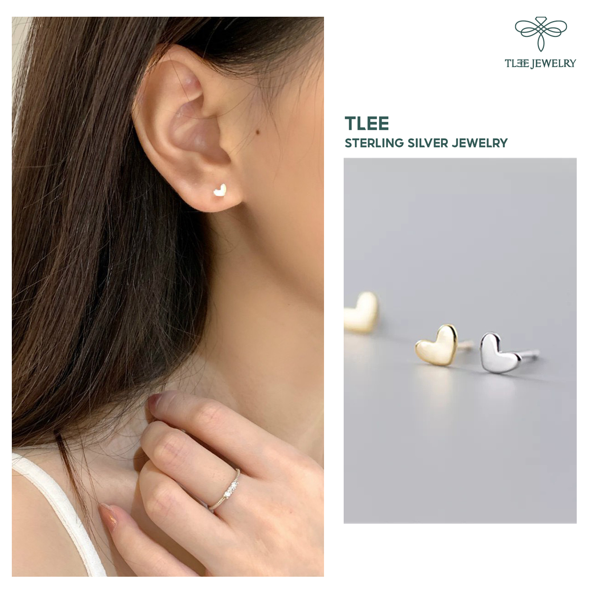 Khuyên tai bạc nữ TLEE tim dẹt mini basic xinh xắn TleeJewelry B0178