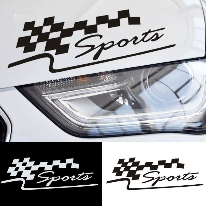 Tem Decal hình cờ đua chữ Sports - trắng 29cm