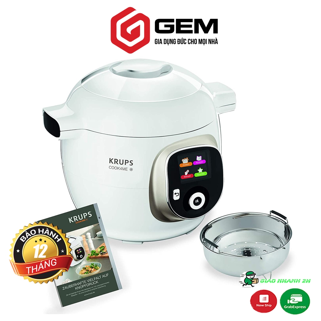 Nồi cơm điện đa năng krups cook4me, dung tích 6l, nồi cơm điện tử thông minh 6 chương trình nấu tự động, tùy chọn mức áp suất, chế độ hấp, hầm, nấu, xào, nướng bánh, khóa và hẹn giờ an toàn, nhập đức, bảo hành 12 thá