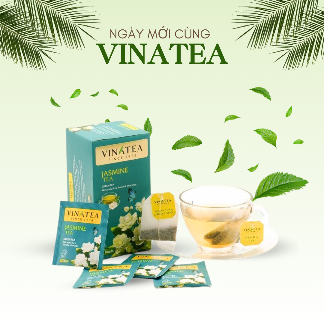 Trà Nhài khối lượng 50g, trà túi lọc hộp 25 túi ướp nhài tự nhiên vị thanh mát dịu ngọt, trà Vinatea