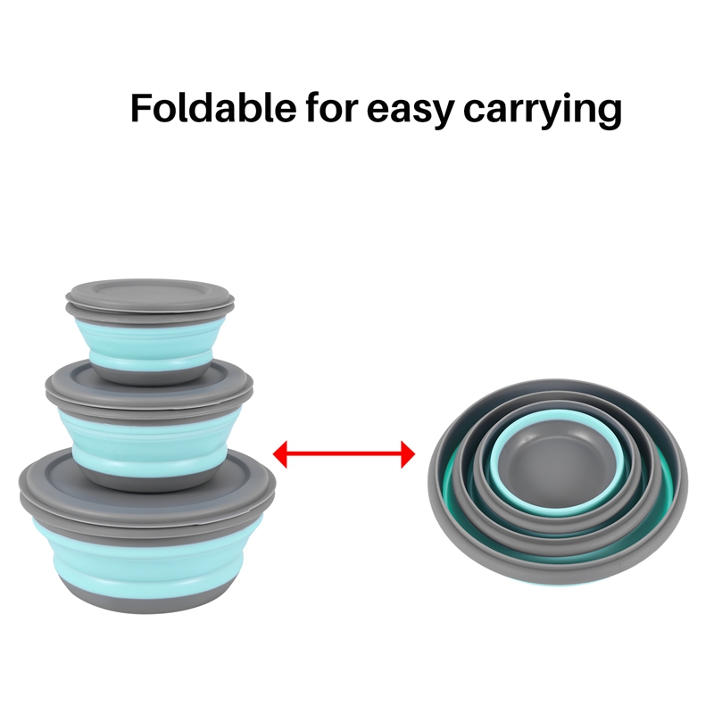 3Pcs/Set Bowl Sets Silicone Folding Lunch Box Folding Bowl Portable Silicone Folding Bowl Foldable Salad Bowl with Lid