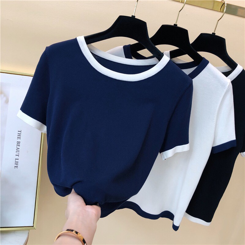 Áo Body Cổ Tròn Phối Viền Đen, Trắng