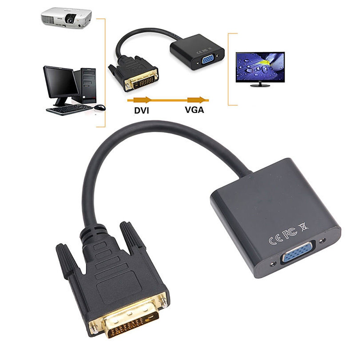 Cable to convert DVI to VGA, Dvi to Vga (dvi connects laptop, vga connects monitor)