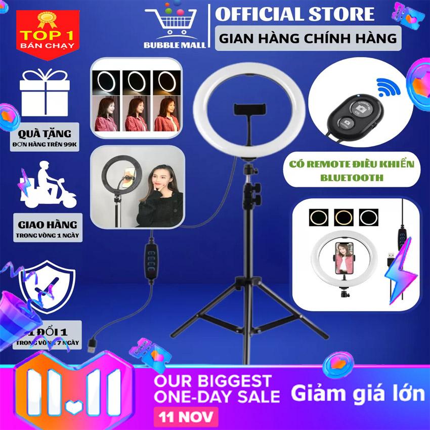 Đèn live stream 4in1 size 33cm, Hợp kim chắc chắn, Đèn led 3 nguồn ánh sáng, Bảo hành 1 đổi 1, Giá đỡ livestream hai điện thoại 4in1 cao cấp.