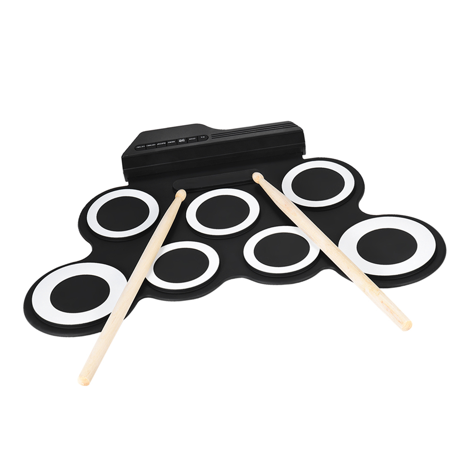 Compact Size Portable Digital Electronic Roll Up Drum Set Kit 7 Silicon Drum Pads USB Powered with Drumsticks Foot Pedals 3.5mm Audio Cable for Practice Beginners Kids